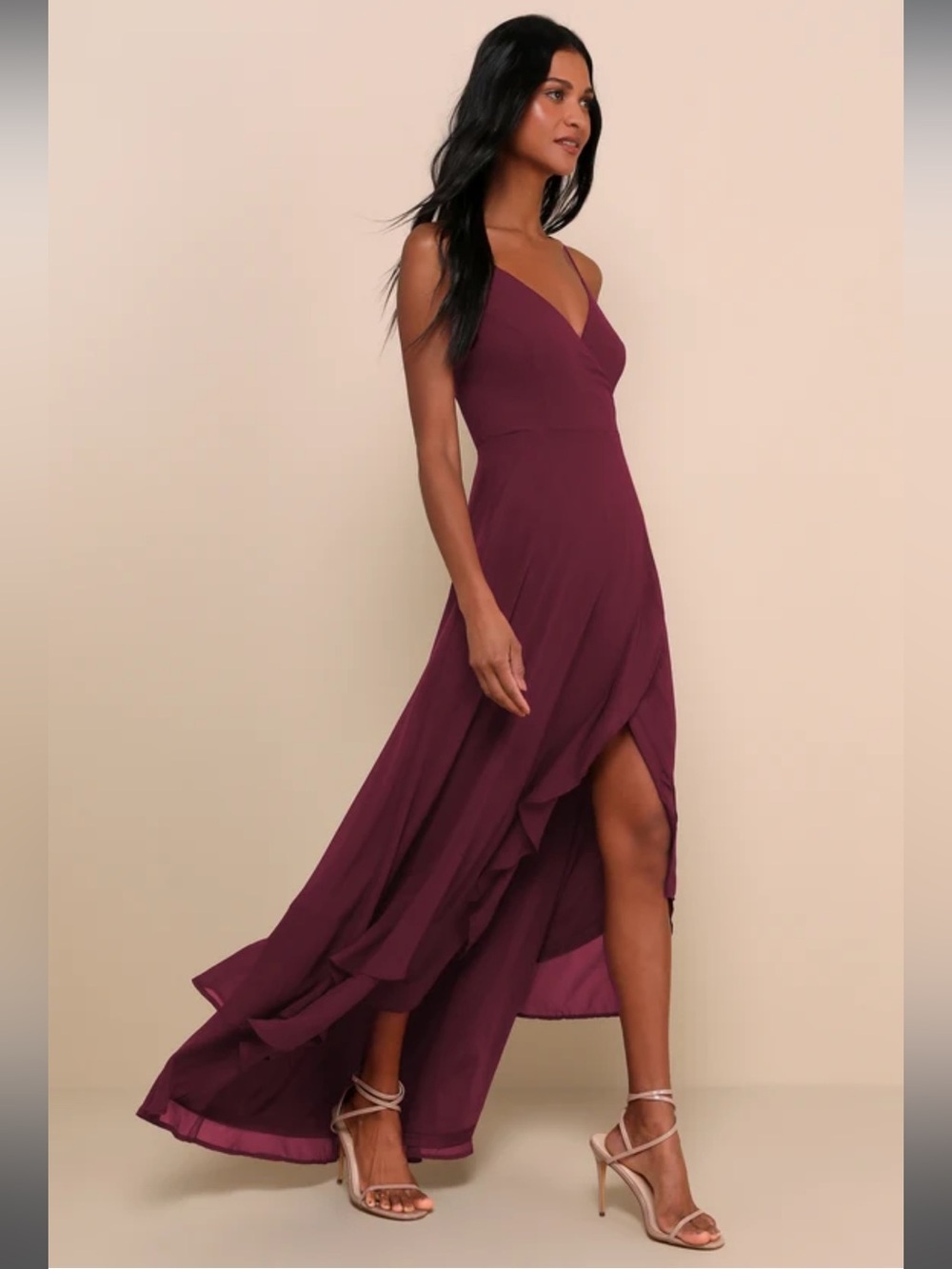 NWT-In Love Forever Plum Lace-Up High-Low Maxi Dress